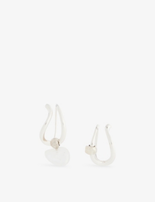 PLOW: Wave Pierces Sterling-Silver And Moonstone Hoop Earrings