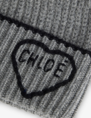 CHLOE: Heart Knitted Wool And Cashmere Blend Beanie