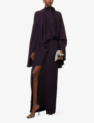 Taller Marmo Womens Brooks Draped Crepe-cady Maxi Dress Liquorice In Multi