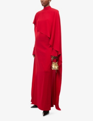 Taller Marmo Womens Carrington Cape-effect Crepe-cady Maxi Dress Ruby In Red