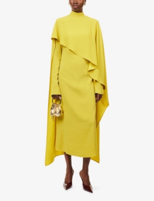 Taller Marmo Womens Carrington Cape-effect Crepe-cady Midi Dress Chartreuse In Green
