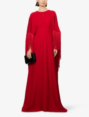 TALLER MARMO: Fringed Cape Woven Maxi Dress