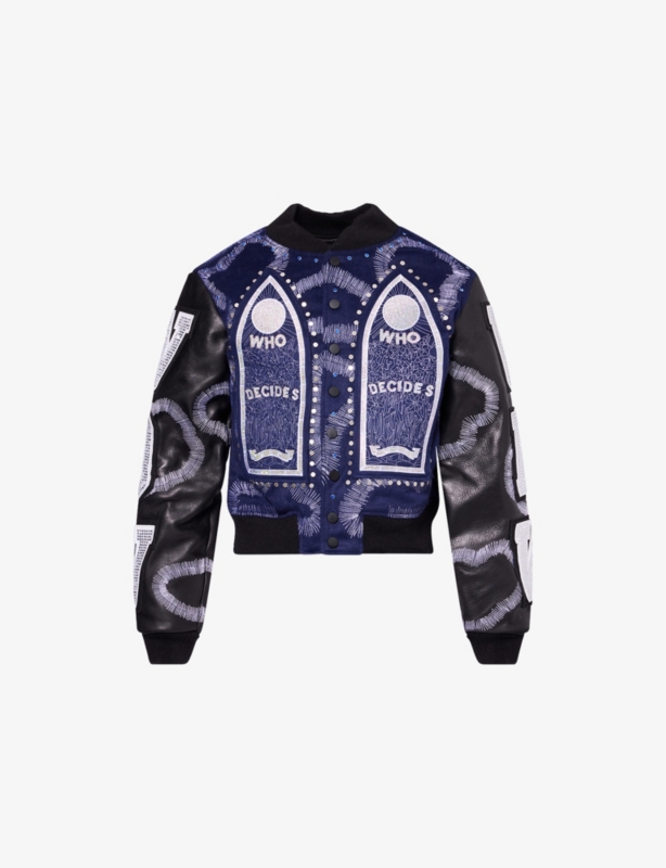 Hardware Embellished Woven Varsity Jacket