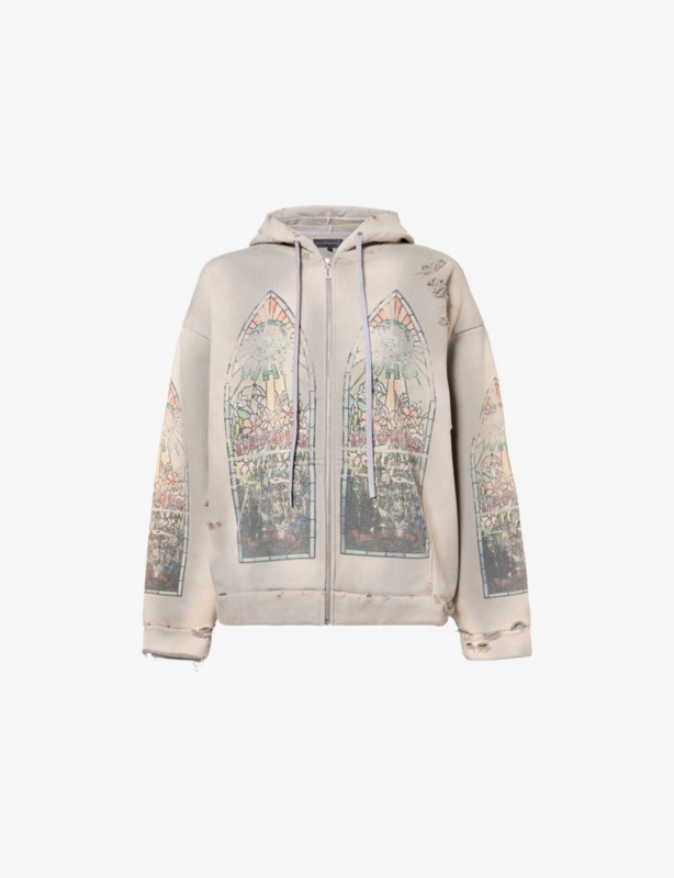 Faded-Wash Distressed Cotton Hoody