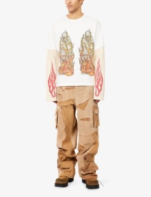 WHO DECIDES WAR BY EV BRAVADO: Flame Glass Graphic-Print Layered Cotton-Jersey Top