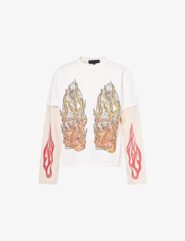 Flame Glass Graphic-Print Layered Cotton-Jersey Top