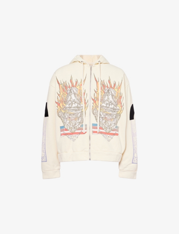 Engulfed Graphic-Print Zip-Up Cotton Hoody