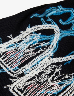 WHO DECIDES WAR BY EV BRAVADO: Engine Logo-Embroidered Knitted Cotton Hat