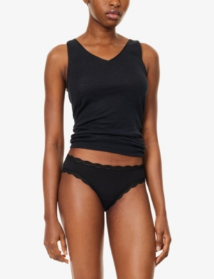 Stripe & Stare Womens Black Lace-trim Pack Of Four Stretch-modal Brazilian Briefs Xs In Black