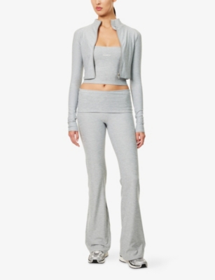 Monday Swimwear Womens Heather Grey Big Sur Cropped Stretch-woven Jacket In Gray