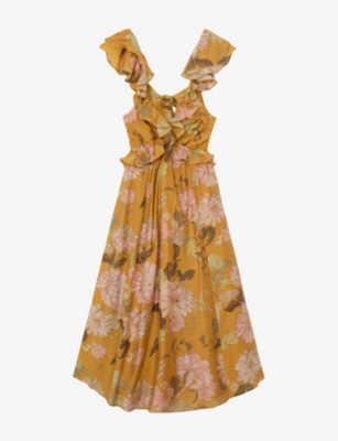 Womens Reiss Lucy Floral-Print Woven Midi Dress