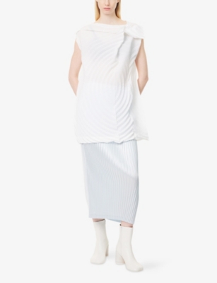 Issey Miyake Womens  Glossed Metal Pleats Knitted Midi Skirt In Blue