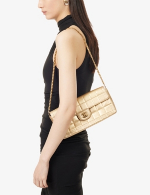 RESELFRIDGES: Pre-Loved Chanel CC Metallic Choco Bar East West Flap Leather Shoulder Bag