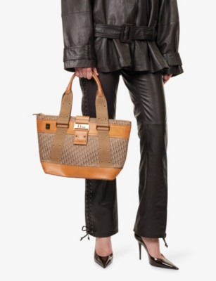 RESELFRIDGES: Pre-Loved Dior Trotter Columbus Leather And Canvas Tote Bag