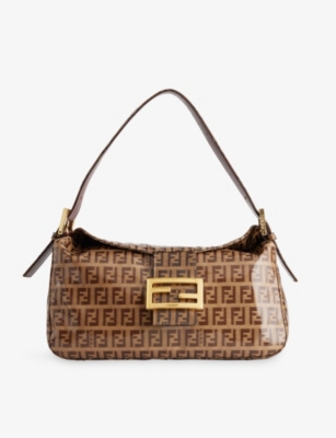 RESELFRIDGES: Pre-Loved Fendi Zucchino Crystal Double Flap Shoulder Bag