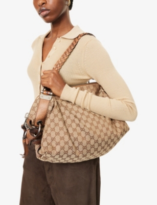 RESELFRIDGES: Pre-Loved Gucci GG Bamboo Bar Canvas Tote Bag