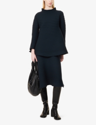 Issey Miyake Womens Dark Green Bounce High-neck Knitted Top In Blue