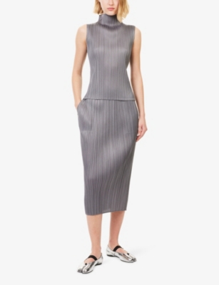 Issey Miyake Womens Grey Basics Mock-neck Knit Top In Purple