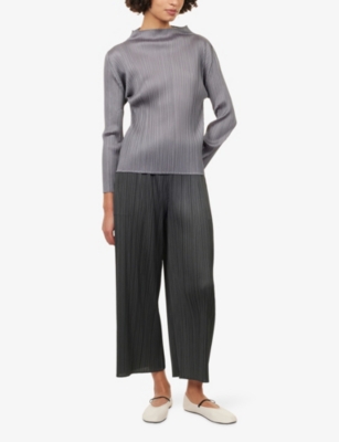 Issey Miyake Womens Grey Slim-fit Long-sleeves Knitted Top In Gray