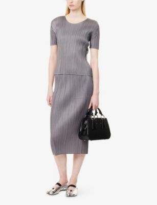 Issey Miyake Womens Pleats Please  Basics Knitted Midi Skirt In Gray