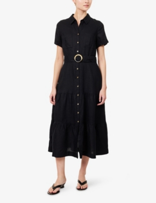 Heidi Klein Womens  Meteora Tired Linen Maxi Dress In Black