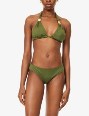 Heidi Klein Womens Olive Slider Halter-neck Bikini Top Xs In Green