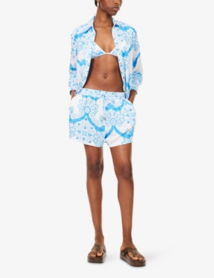 Melissa Odabash Womens  Annie Florian-print Woven Shorts In Blue