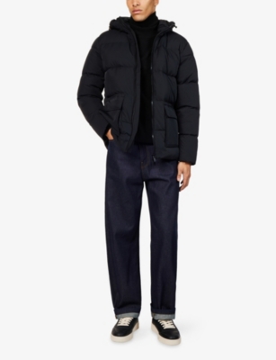 Arne Mens Black Hooded Short Puffer Parka In Black
