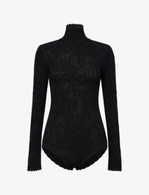 Givenchy Womens  Lace-embroidery Long-sleeves Woven Bodysuit In Black