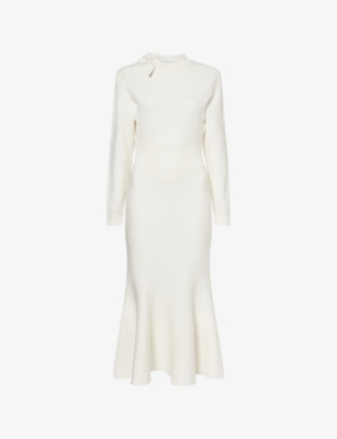 Givenchy Womens Ivory Bow-embroidered Wool And Cotton-blend Midi Dress In White