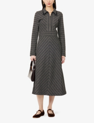 Me And Em And Em Womens Black Multi Striped-tweed Long-sleeves Knitted Midi Dress In Multi