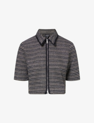 ME AND EM: Striped Zip-Front Tweed Top