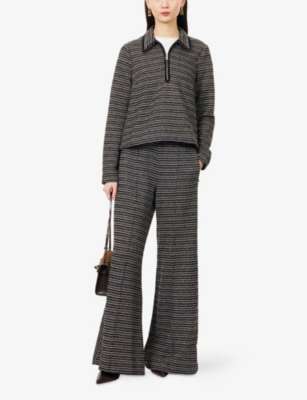 ME AND EM: Striped-Tweed Long-Sleeves Knitted Top