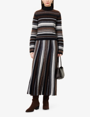 Me And Em And Em Womens Black Multi Textured Striped Wool-blend Maxi Skirt Xs In Multi