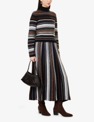 Me And Em And Em Womens Black Multi Striped High-neck Wool-blend Jumper In Multi