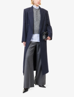 Me And Em And Em Womens Mid Grey Melange Henley Round-neck Stretch-wool Blend Vest In Gray