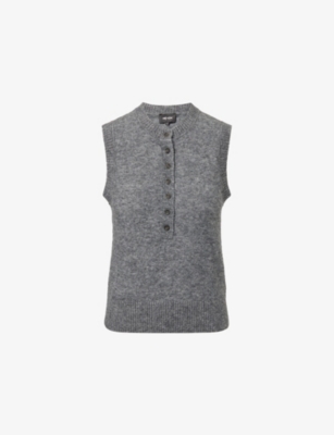 Me And Em And Em Womens Mid Grey Melange Henley Round-neck Stretch-wool Blend Vest In Gray