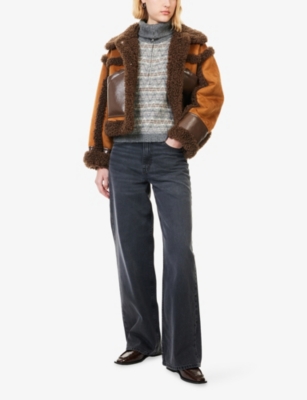 Me And Em Womens  Graphic-pattern Jacquard Wool-blend Polo Top In Gray