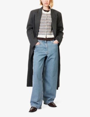 Me And Em And Em Womens Cream Multi Crop Printed Stretch-wool Blend Cardigan In Multi