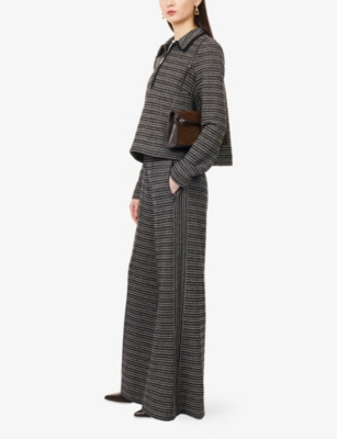 ME AND EM: Striped-Tweed Wide-Leg Knitted Trousers