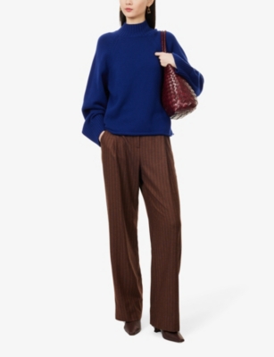 Me And Em And Em Womens Toffee Pinstripe Straight-leg Stretch-woven Trousers In Brown