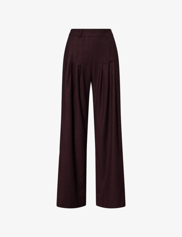 Pleated Wide-Leg Wool-Blend Trouser