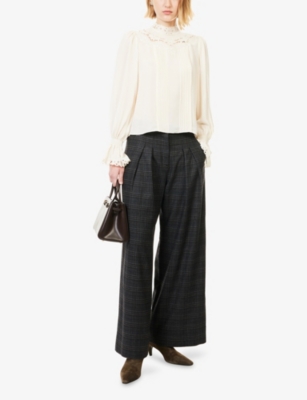 Me And Em And Em Womens Charcoal Double-pleated Wide-leg Wool-blend Trouser In Gray