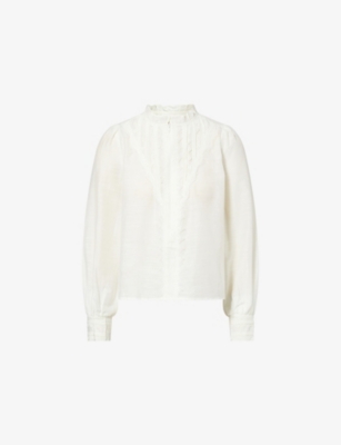 Me And Em Womens  Lace-trim Silk And Cotton Blouse In White