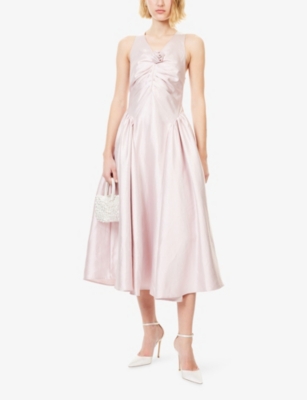 Sister Jane Womens Pink Muse V-neck Taffeta Midi Dress Xs In Pink