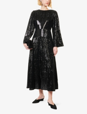 Sister Jane Womens Black Nights Beaded-collar Embellished Maxi Dress In Black