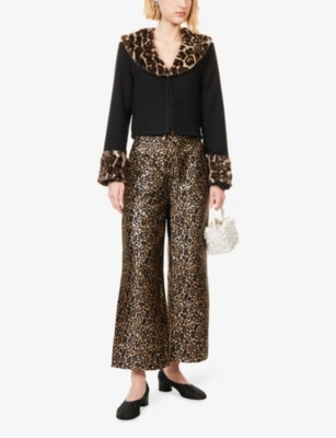 Sister Jane Womens Brown Cherie Leopard-print Wide-leg Woven Trousers Xs In Brown