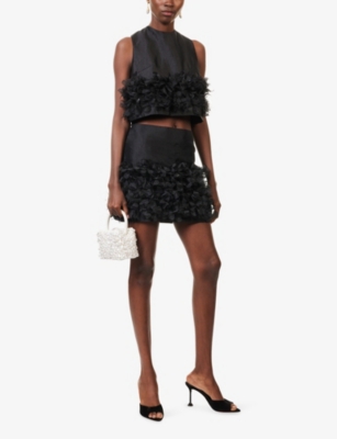 Sister Jane Womens Black Plume Organza Woven Top In Black