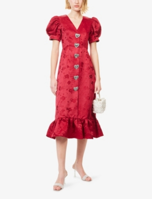 SISTER JANE: Carnival Hearts Floral-Jacquard Woven Midi Dress