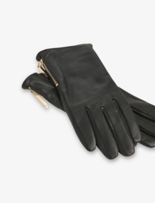 Whistles Omens  Zipped Leather Gloves In Black